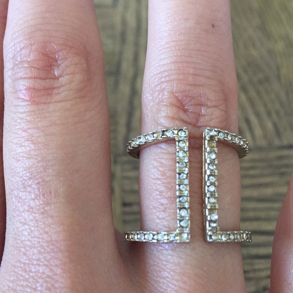 Cocktail faux diamond and thin silver ring.